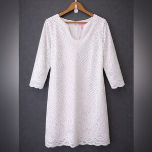 Beautiful LILLY PULITZER WHITE LACE  DRESS IN NEW CONDITION. Lined. Size Large